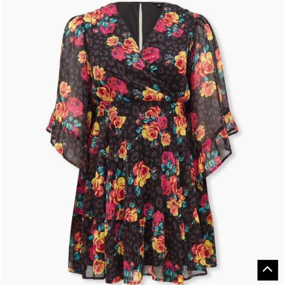 Betsey Johnson Black Floral Leopard Crinkled Chiffon Mini Dress